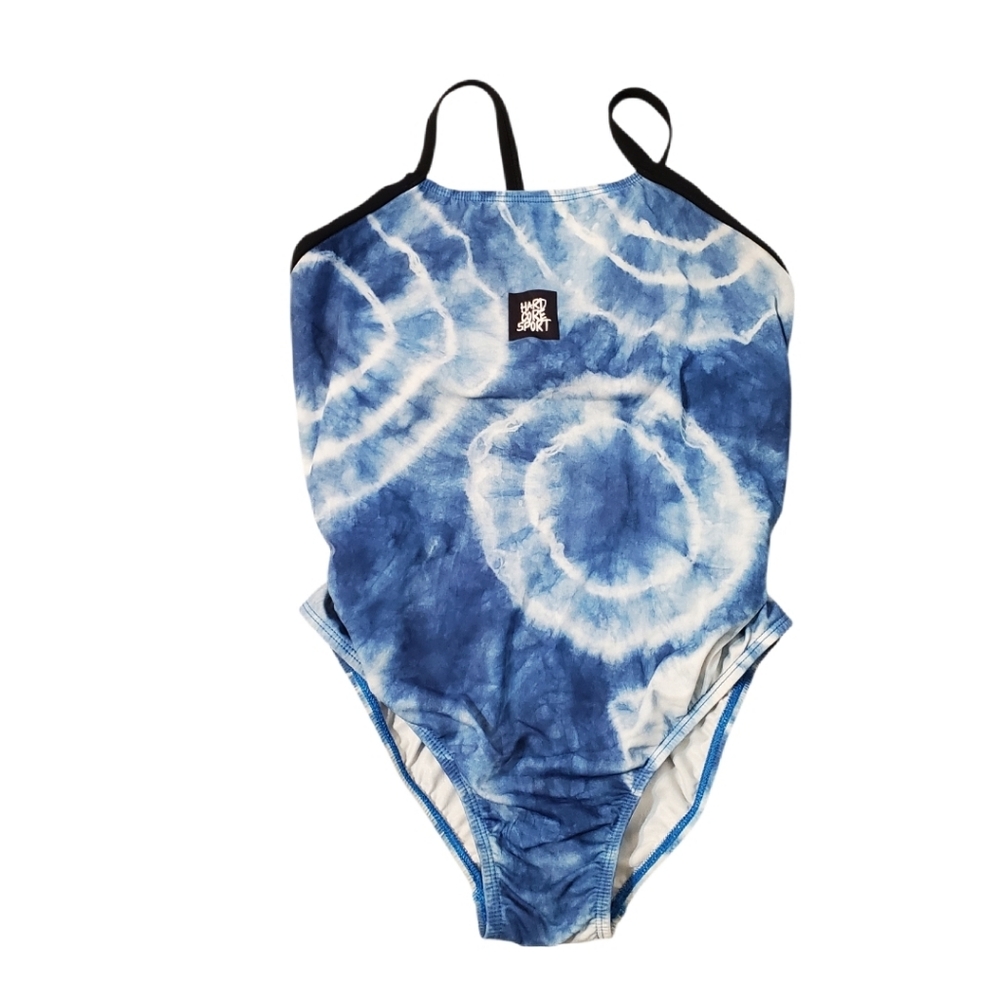 Hard Core Sport Women's Blue Tie Dye One Piece Athletic Swimsuit Size 34 - Large